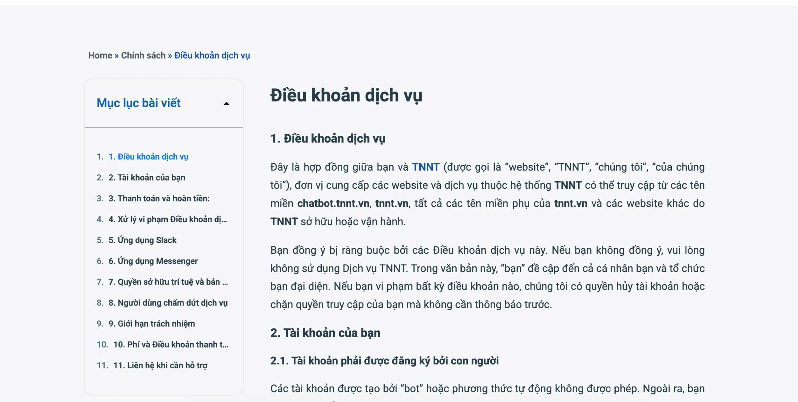 Điều khoản dịch vụ
