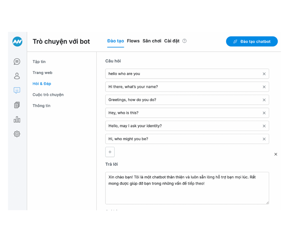 Đào tạo Chatbot tức thì