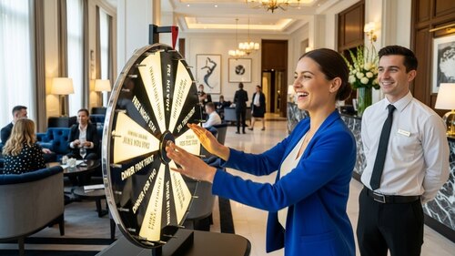 Vòng quay may mắn rực rỡ tại khách sạn thu hút khách hàng tham gia