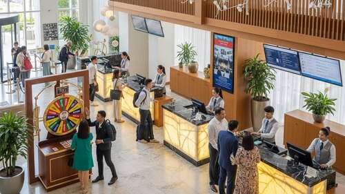 Khách sạn quảng bá vòng quay may mắn điện tử tại sảnh và trên điện thoại